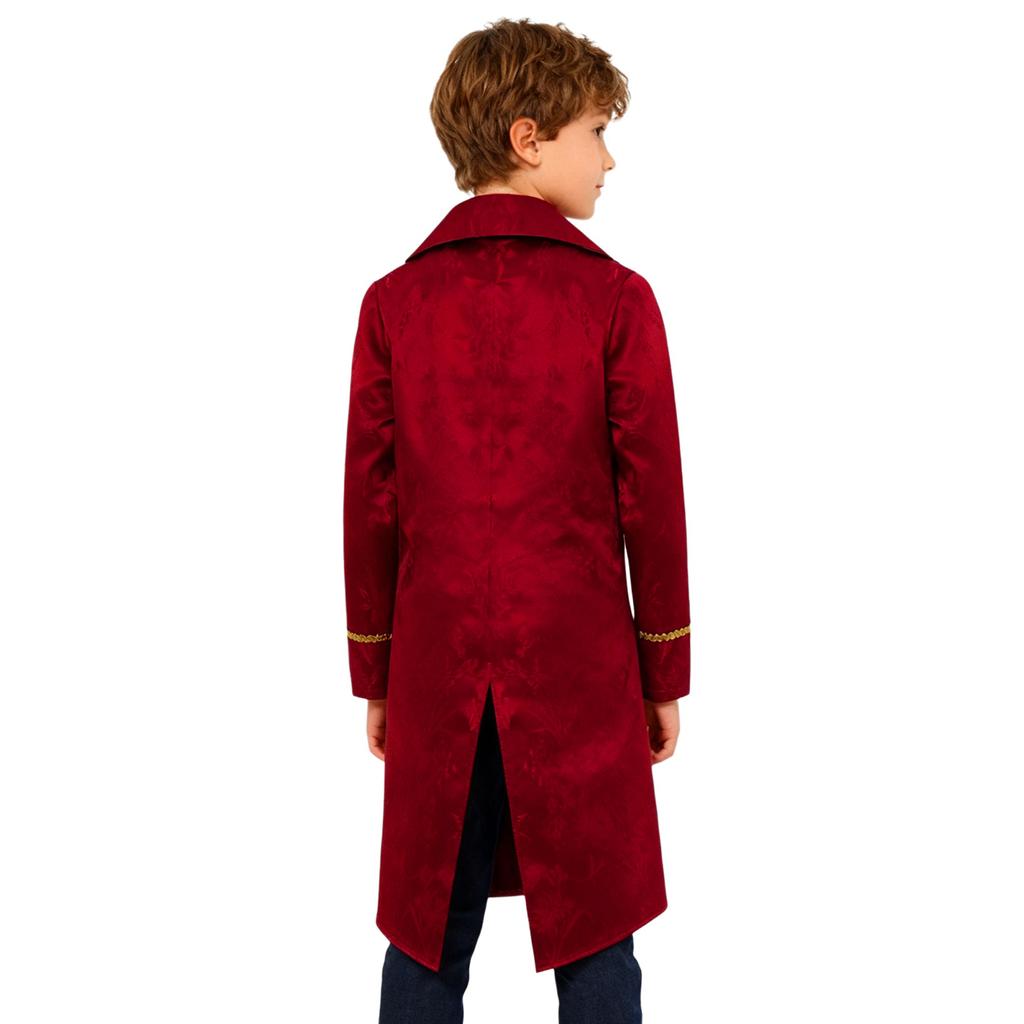 Boys Medieval Renaissance Victorian Jacket Turn Down Collar Long Sleeves Fake Two in One Lace Embroidery Tailcoat