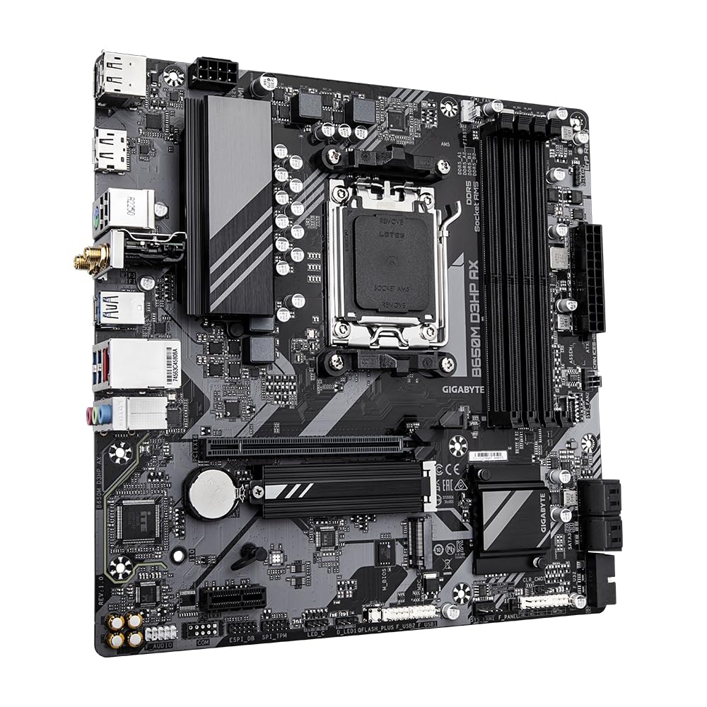 Gigabyte Материнская плата B650M D3HP AX поддерживает AMD AM5 Phase Digital до 7600 МГц DDR5 2xPCIe USB Gen - CPU, 5+2+2 VRM, (ОС), 4.0 M.2, Wi-Fi 6E, 2.5GbE