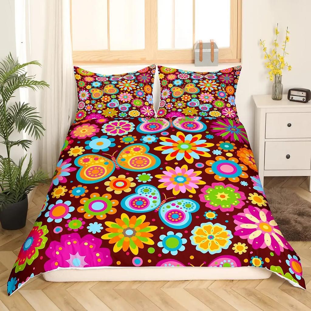 Comforter Retro Flowers Watercolor Yellow Floral Green Leaves Plant Comforter And 2 S Trippy Style Bedding Set