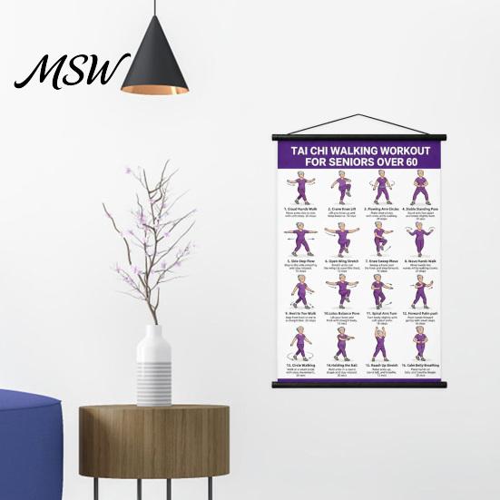 Tai Chi Practice Tool Training Hanging Scroll Poster, Sitting/Walking Movements Guide, Large Size Poster High Definition Wall Chart for Home Exercise