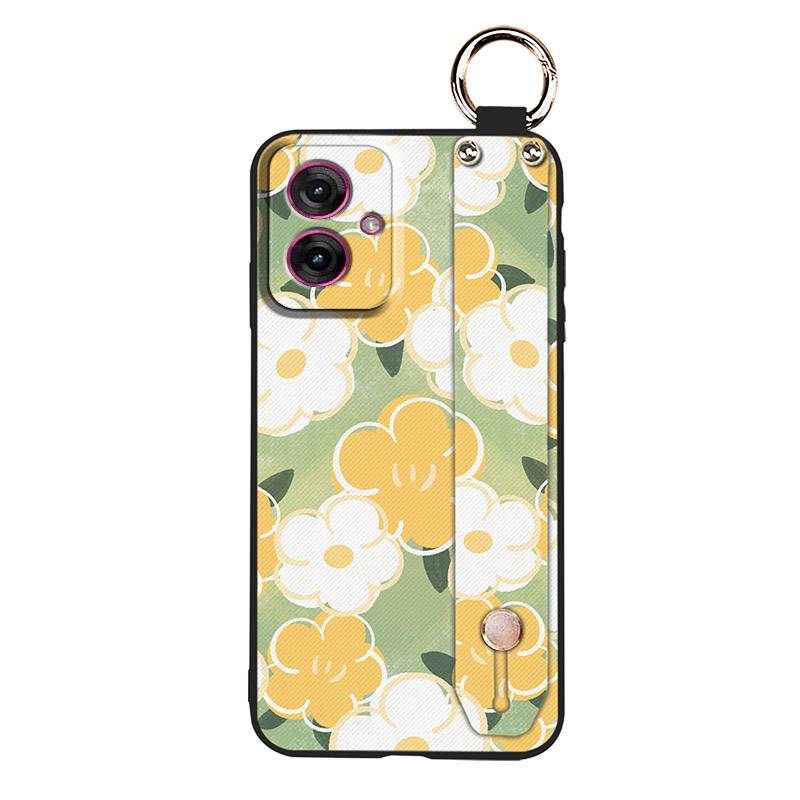 Soft Case Wrist Strap Phone Case For MOTO G55 5G Oil Painting Flower Phone Holder Anti-dust Shockproof Lanyard Kickstand