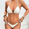 3Pcs/Set Women Sexy Bikini Set Solid Color Halter Bra Low-rise Lace-up Briefs Cover Up Skirt Set Swimwear Beachwear