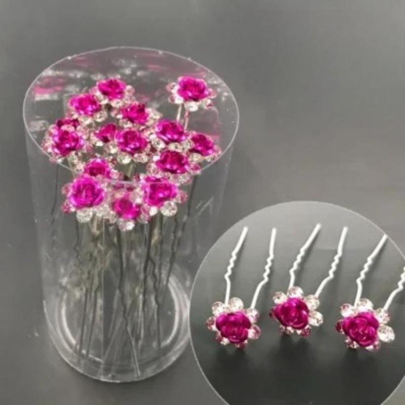 20pcs/set Women U-shaped Hair Fork Pin Crystal Rose Flower Hairclips Rhinestone Hair Stick Wedding Bridal Jewelry Headwear Gift