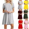 Fashion Women Casual Short Sleeve  Solid Ladies Loose Mini Dress
