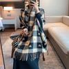 Теплый клетчатый вязаный шарф, длинная шаль с кисточками, большой шарф с сердечками, утолщенный шарф, зима