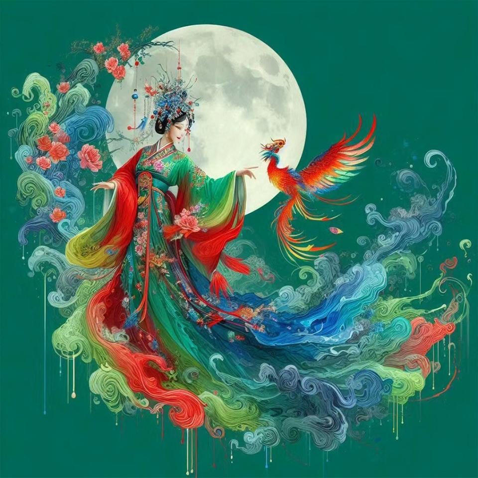 Vintage Ladies Fairy and Phoenix 5D DIY Diamond Painting Kit Diamond Embroidery Room Mural Printing Home Decoration Mural