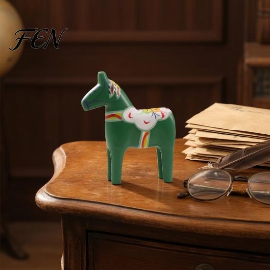 Handcrafted Wooden Animal Figurine Hand Painted Dala Trojan Horse Figurine, Solid Wood Rustic Statue, Decorative Tabletop Ornament for Home Farmhouse