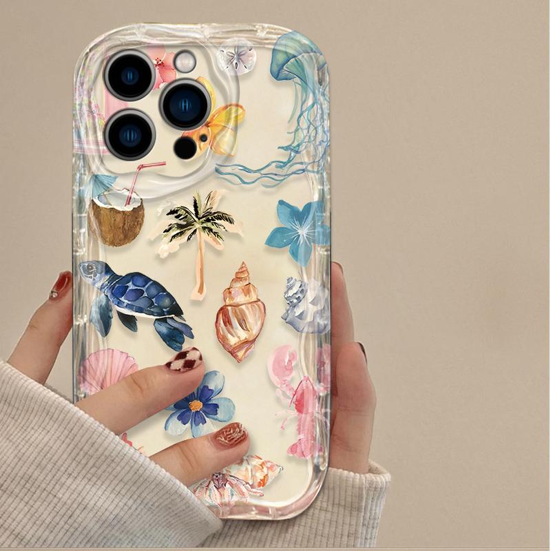 Красочный 3D чехол с волной и морскими организмами для iPhone 16 15 14 13 12 11 Pro Max X XR XS 8 7 Plus SE 2020, противоударный силиконовый чехол