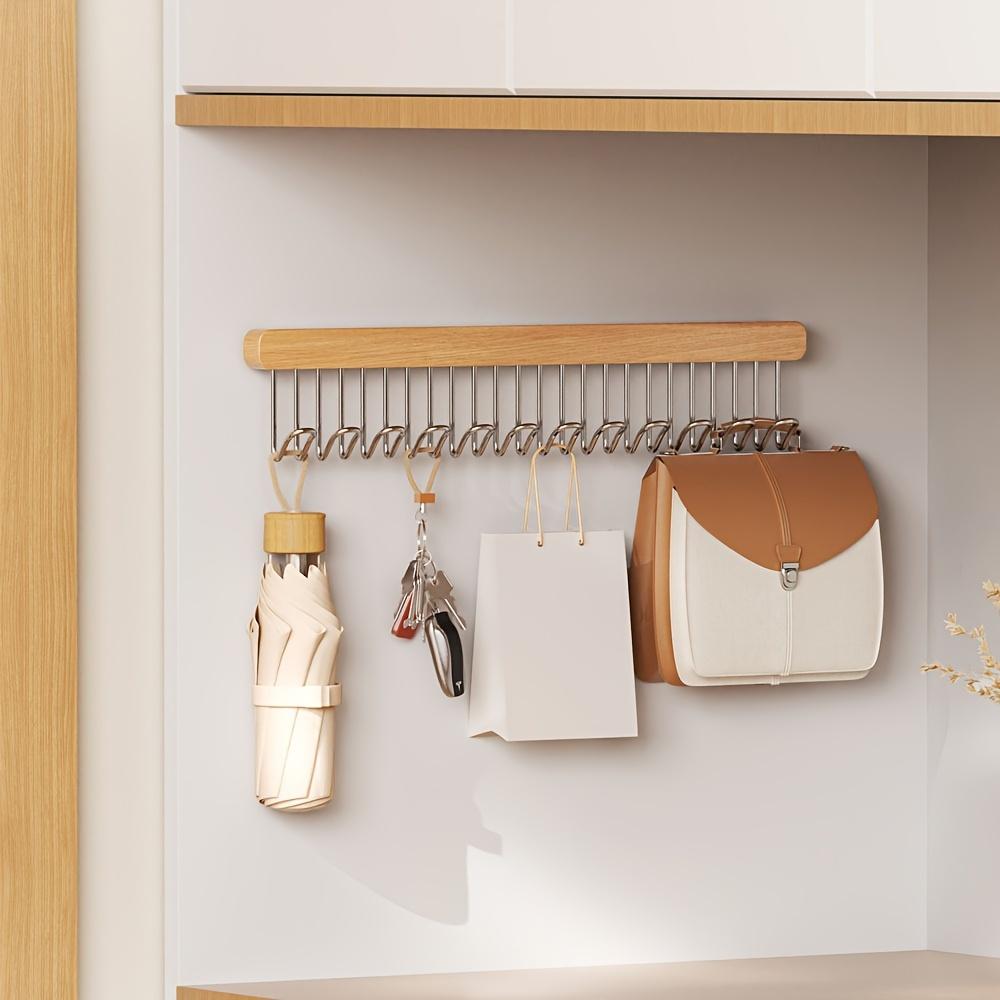 Multifunctional Retractable Wooden Hangers with Retractable Hooks - Versatile for Clothing and Kitchen Storage