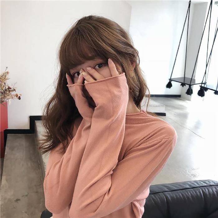 Autumn and Winter Latest Korean Version of Half High Neck Solid Color Base Shirt Fashion Ins Slim-fit All Knitted Top Female Tide