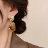 Amber Coffee French Retro Luxury Earrings - Women's Elegant Studs with Niche Design