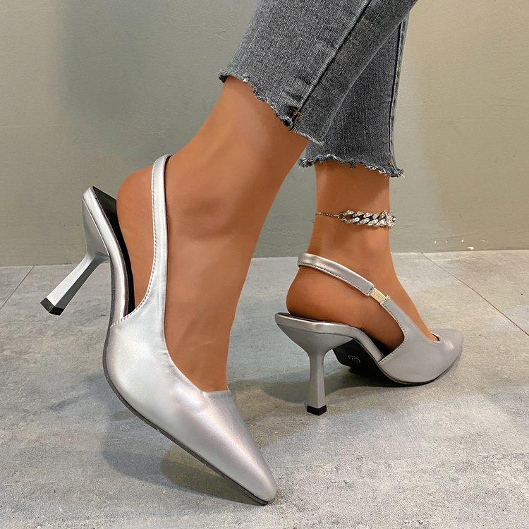 2024 Spring New Brand Woman Slingback Shoes Fashion Ladies High Heels Elegant Med Heel Pointed Toe Slip On Sandal Mules