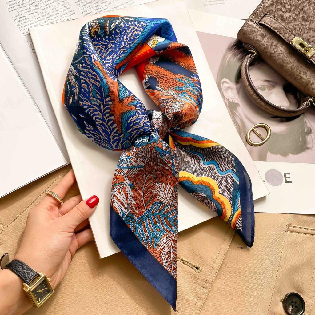 70cm Colorful Print Silk Scarf Women Fashion Kerchief Soft Satin Hairband Hands Bag Ribbon Foulard Hijab Neckerchief Headband