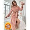 Solid Color Hooded Bathrobe Cute Warm Fluffy Long Sleeve Lounge Robe with Pockets and Belt Women's Pajamas