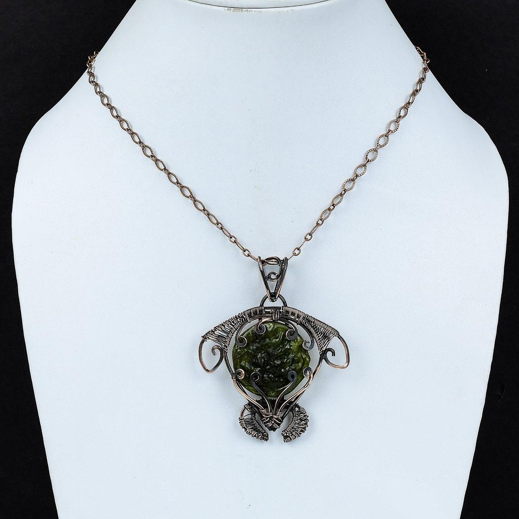 Moldavite Pendant Copper Wire Wrapped Pendant Gemstone Copper Jewelry Tortoise Pendant Handmade Wire Wrapped Jewelry Special Occasion Gift