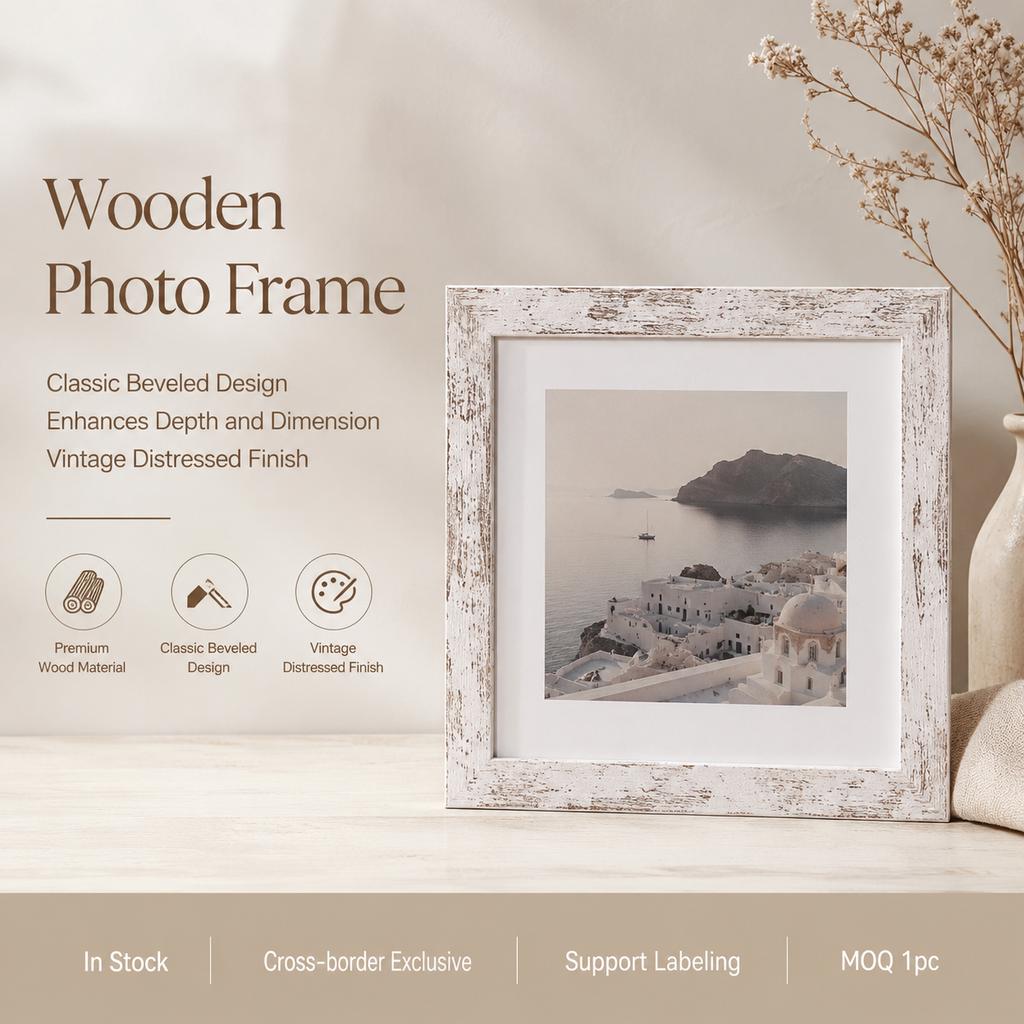 MDF Wooden Square Rustic Vintage Durable Lightweight Wall Mount Photo Frame Multi-Size 6/8/10inch
