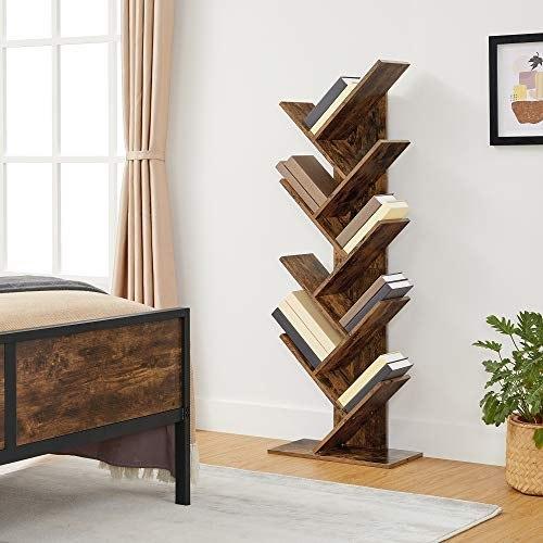 Wood Shelf, 8 Tier Floor Standing Shelf With Wooden Shelves For Living Room, Home Office, Rustic Brown Lbc11b