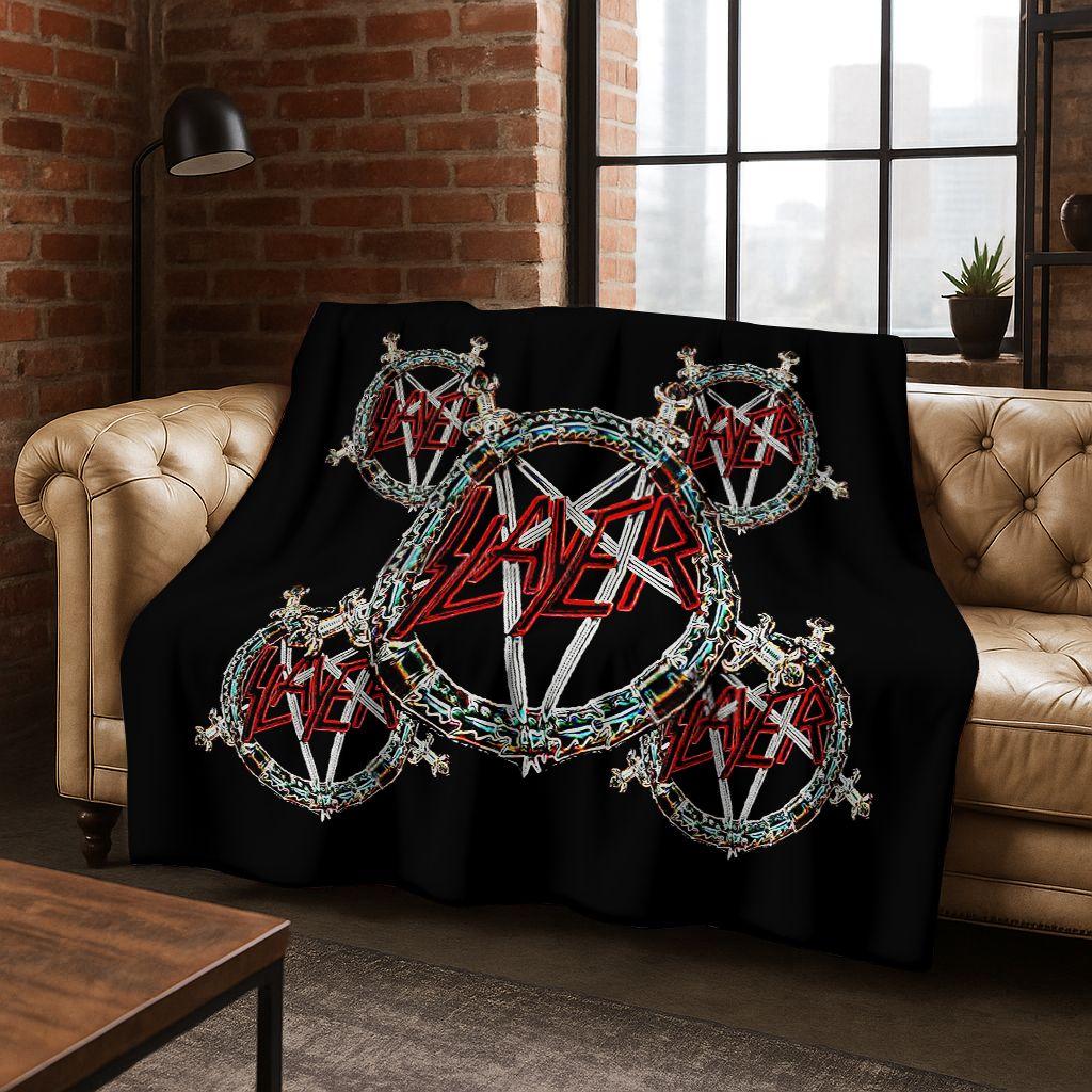 2026 Slayer Heavy Metal Rock Band Skull Art Flannel Blanket,Cozy Soft Throw Blanket for Home Bedroom Bed Sofa Picnic Cover Gift