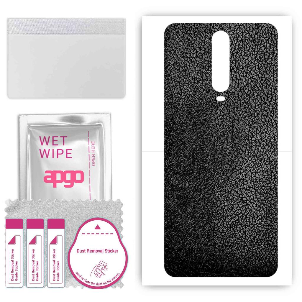 apgo Protective Skin Sticker for the Back Compatible with Xiaomi Redmi K30, Wrap Film, Foil, Vinyl - Pattern Black Leather