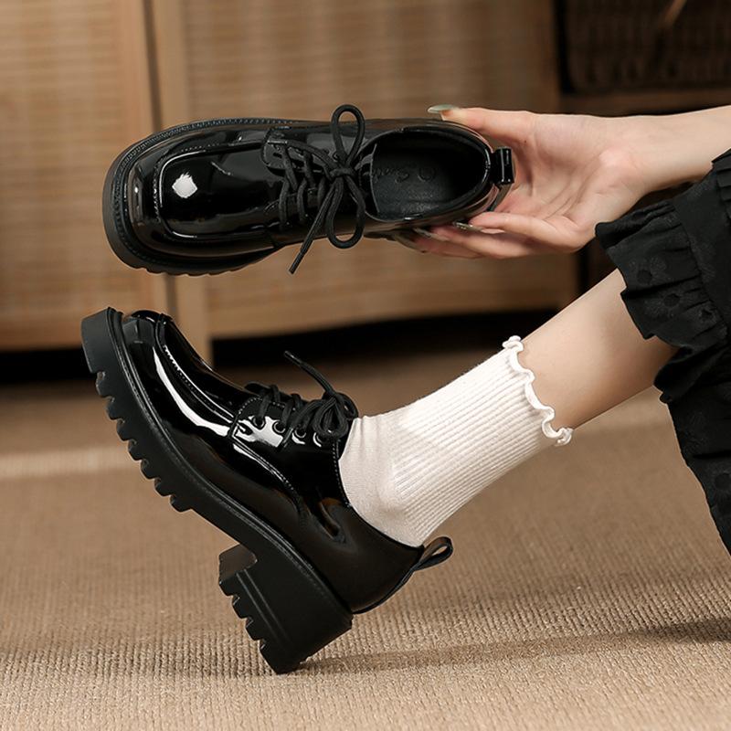 Туфли Mary Jane Small Leather, женские, новые, универсальные, ретро, на толстом каблуке, со шнуровкой, в британском стиле, в стиле колледжа