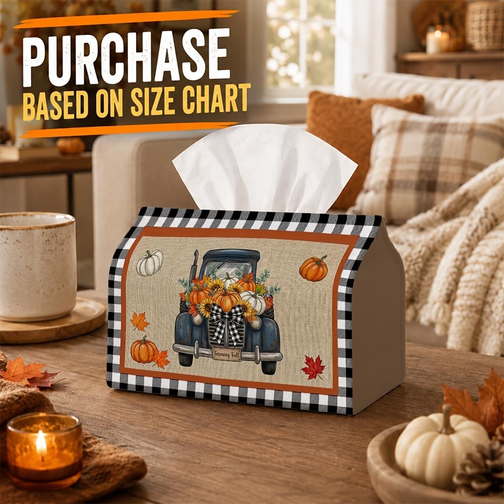 1pc Rustic Country Farm Autumn Tissue Box - Vintage Truck Pumpkin Design, Durable Napkin Organizer for Car, Kitchen, Dining, Home Decor - Decorative T