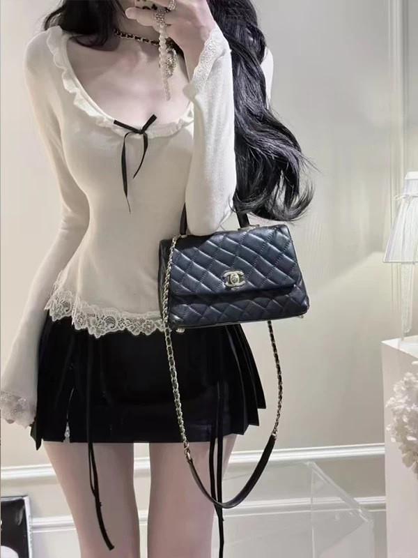Женский топ в корейском стиле, кружевной, стройнящий, flattering, Осень/Зима