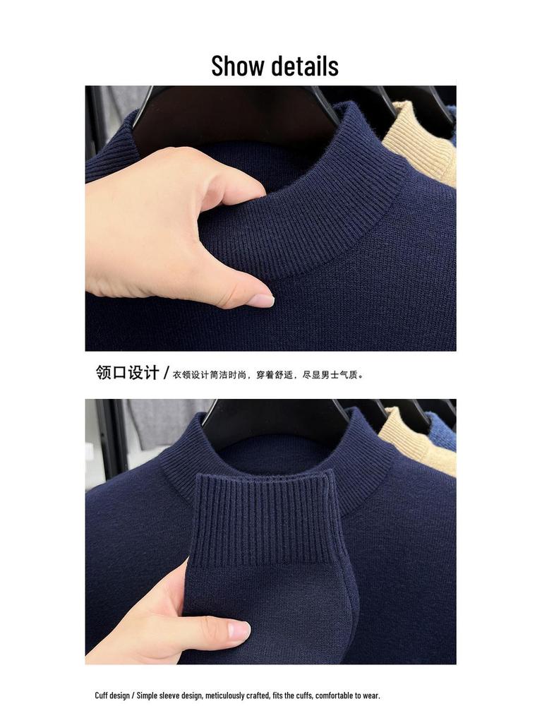 Men's Thickened Wool Sweater 450g - Autumn/Winter 2025 Fashion Embroidered Base Layer