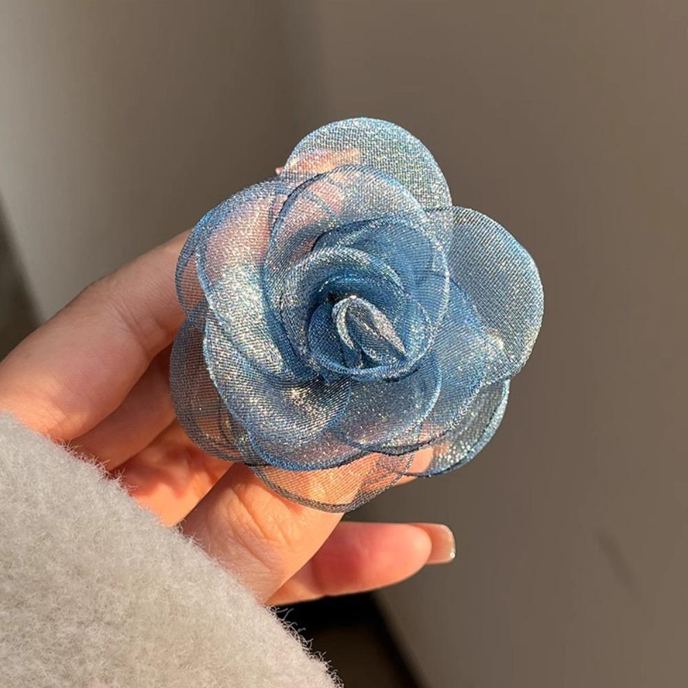 Mesh Camellia Shark Clip Cloth Flower Claw Clip Cute Simulation Flower Hair Claw  Seaside