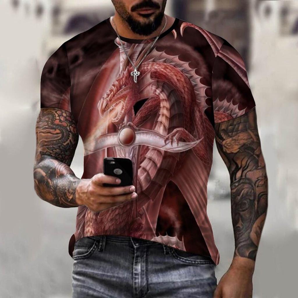 Летняя 3D футболка Викинг Тату Дракон Супер Горячая Большая Мужская Футболка Короткий Рукав Полиэстер Повседневный Хип-Хоп Топ