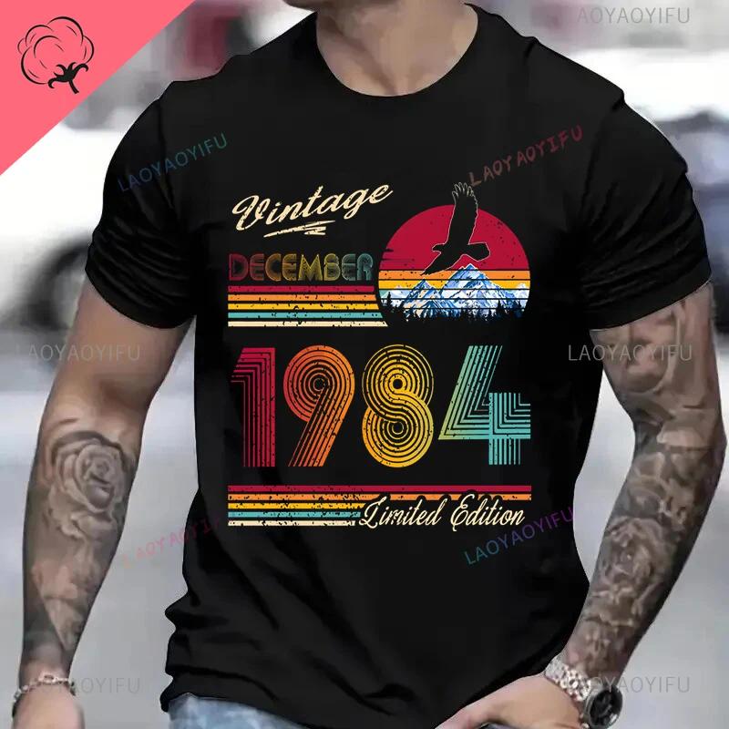 Винтажные Хлопковые Футболки на День Рождения 1984 года для Мужчин Женщин с Коротким Рукавом Одежда Ретро Футболки Рожденные в 1984 году Одежда для Мужчин Топы Футболка