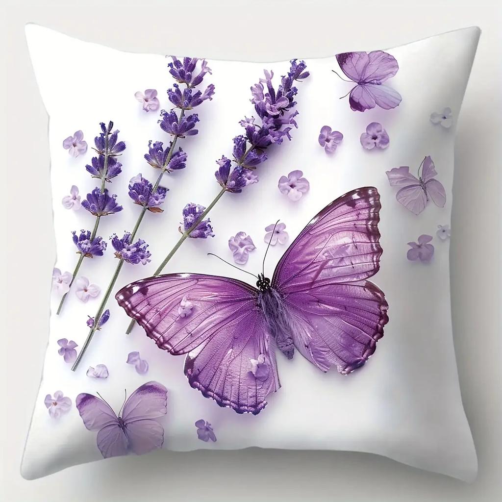 Watercolor Butterfly Lavender Digital Printing Pillow Cover Short Plush Suitable Living Rooms Bedrooms Sofas Throw Cushion Cover