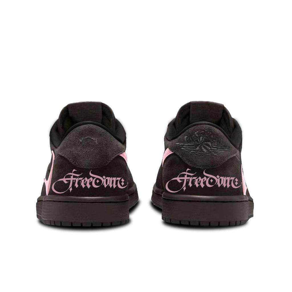 Travis Scott x Jordan Air Jordan 1 Cushioning Slip Resistant Low top Vintage Basketball Shoes Unisex Pink Brown DM7866-202(Team-)