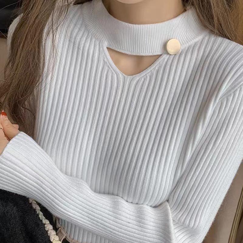 Полый свитер с круглым вырезом, вязаный модный приталенный топ для женщин