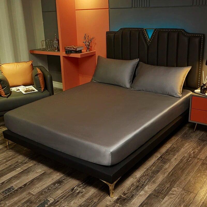 Простыня из чистого цвета, шелковая простыня из натурального шелка шелковицы, наматрасник с резинкой, фиксированное шелковое постельное белье 140x190 см