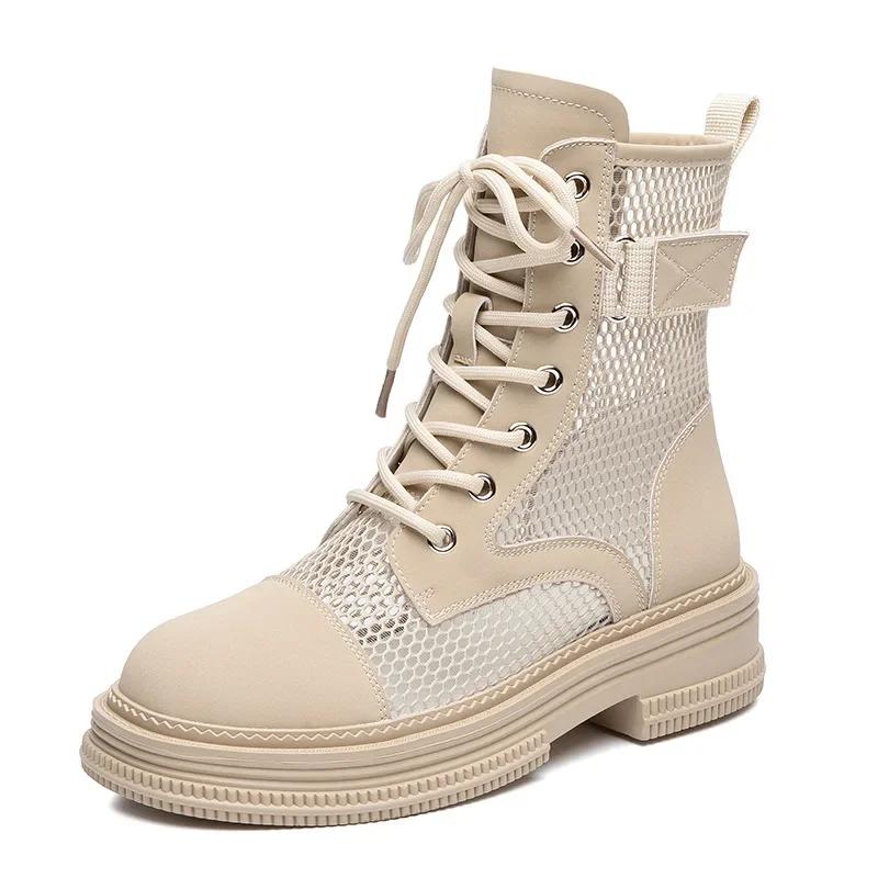 Женские ботинки на толстой подошве 2024 года, летние сандалии с тонкой сеткой и полостью, дышащие короткие ботинки, женская обувь, женская обувь Botas De Mujer