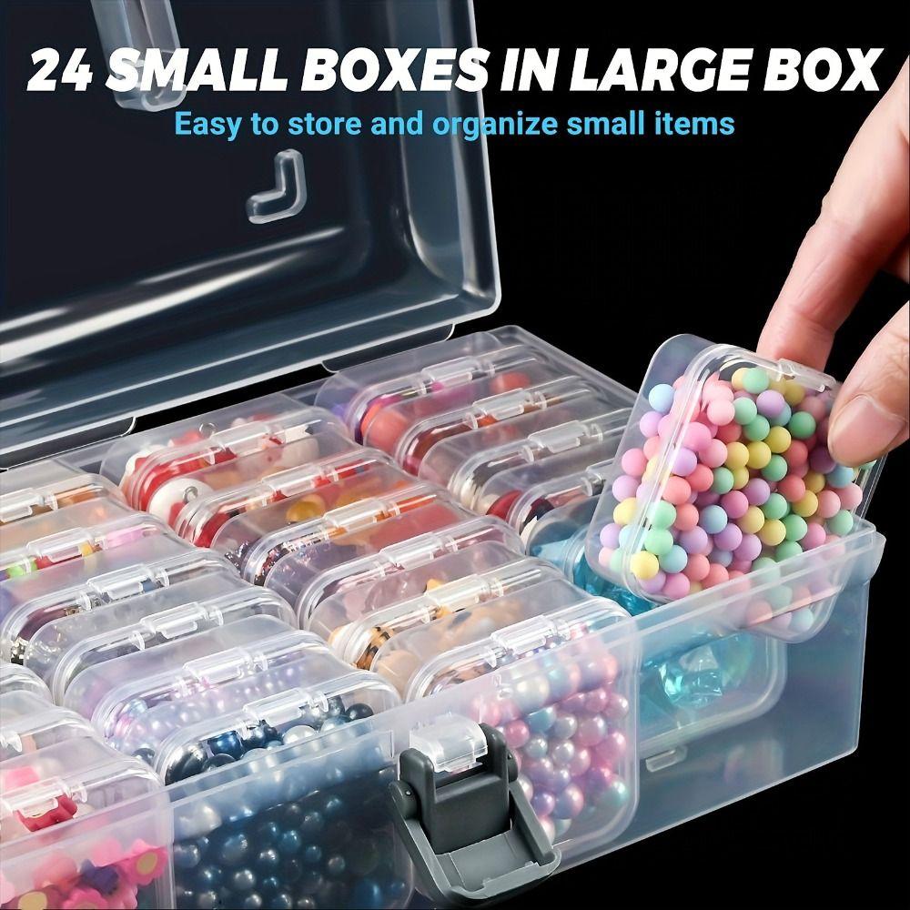 Household 24-grid Screw Storage Box Plastic Transparent Bead Organizer Box Portable Square Clear Containers Boxes