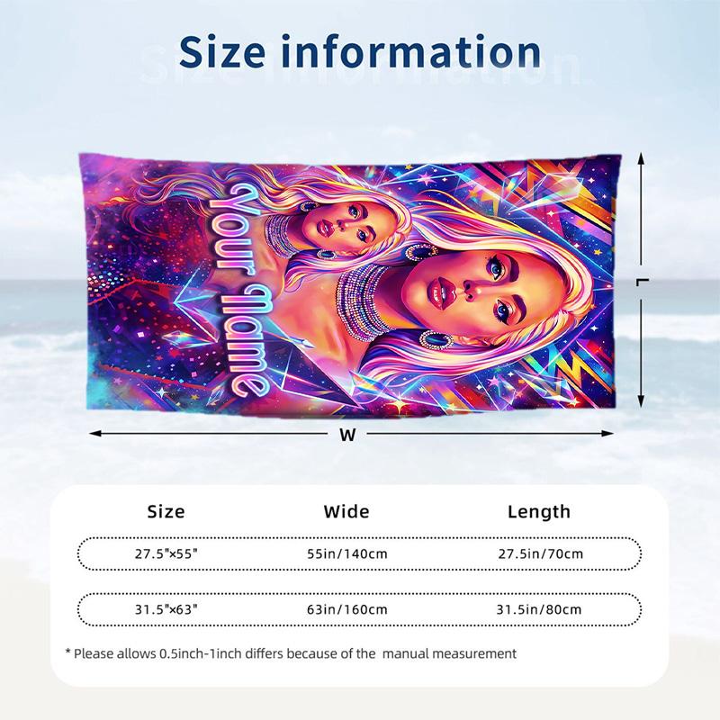 Lady Gaga Beach Towel, Personalized Custom Name Text, Quick Dry Large Absorbent Towel For Beach Pool