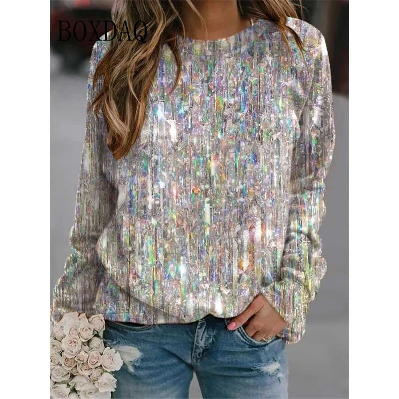 Women's Long Sleeve Vintage Flower 3D Print T Shirts Autumn Winter Workout Casual Comfy Round Neck Loose Shirts Ladies Clothes