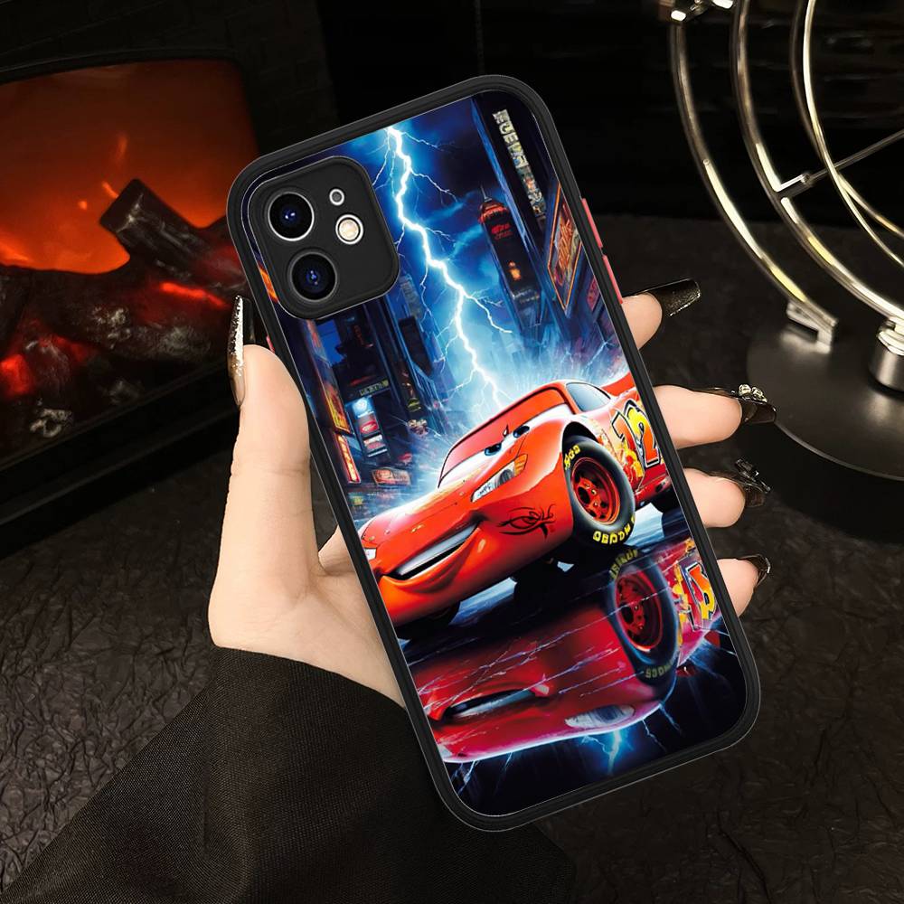 Cartoon Car L-Lightning M-McQueen For IPhone 16 15 14 Plus 13 12 11 Pro Max X XS MAX Translucent Matte Shockproof Cover