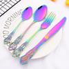 24 шт. Радужный набор столовых приборов, кухонные столовые приборы из нержавеющей стали, нож, вилка, ложка, вилка для торта, винтажный королевский набор посуды