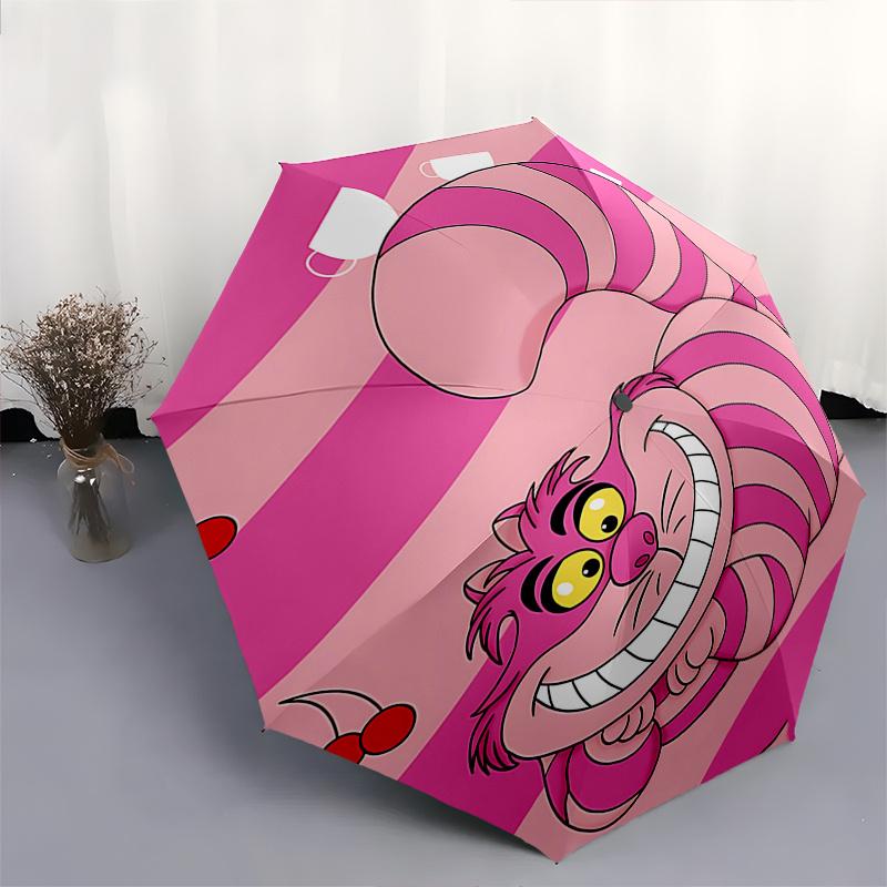 Disney Cheshire Cat, Alice in Wonderland Automatic Open/Close Fashion umbrella - Cute Umbrella with Cute Design, Portable 3-Fold Compact Umb