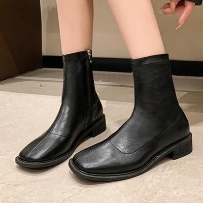 Модная обувь женская 2024 новые женские ботинки с боковой молнией на осень-зиму с квадратным носком однотонные короткие бочонки на толстом каблуке модные ботинки большого размера
