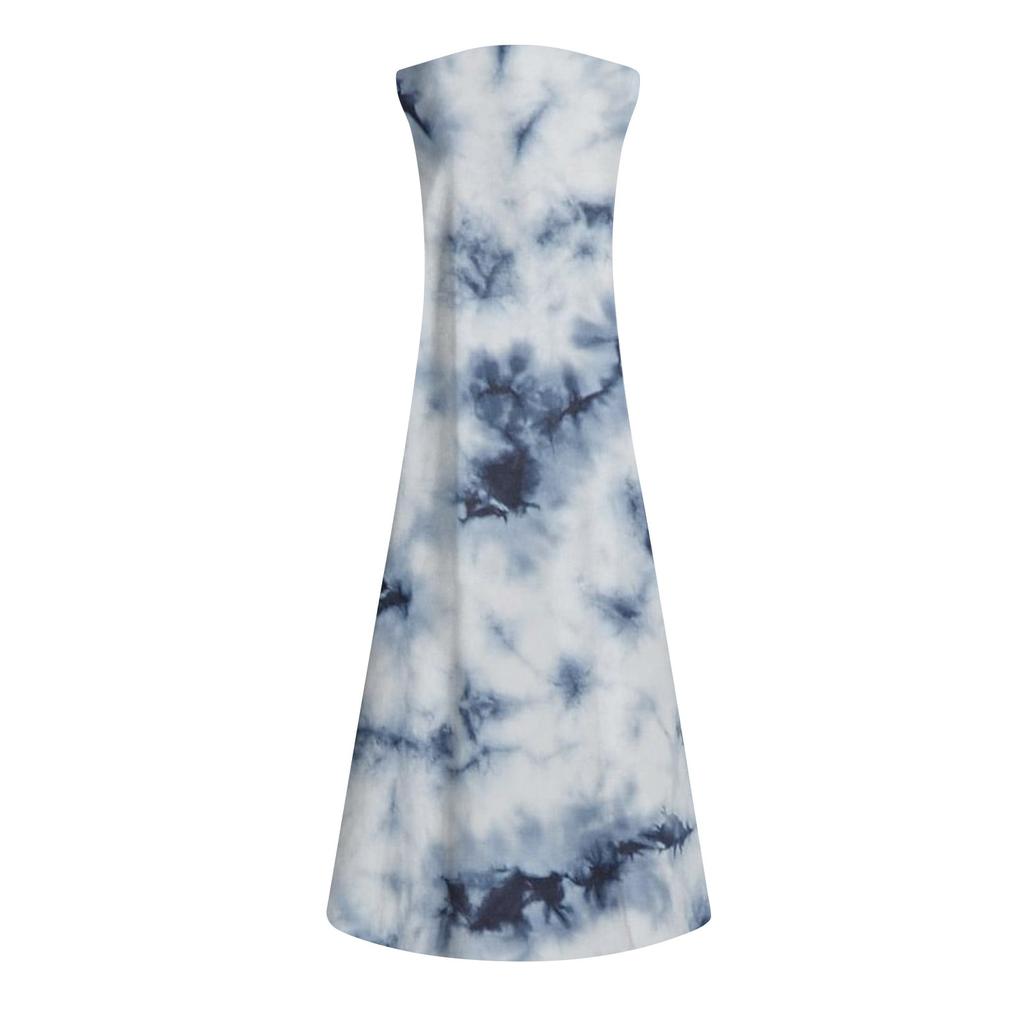 Женское новое весенне-летнее модное классическое длинное платье без рукавов с цветным принтом и v-образным вырезом