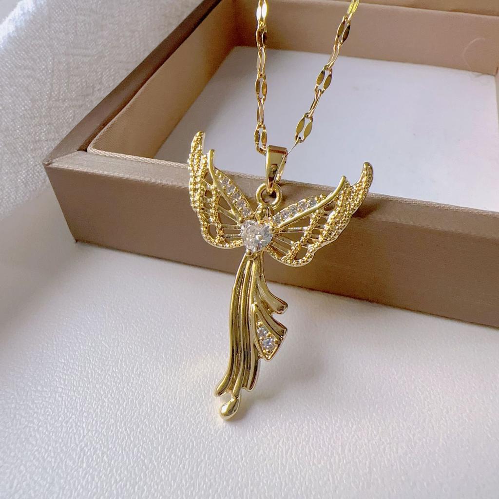 Angel Wing Pendant Necklace, European Style Fashion Titanium Steel Chain