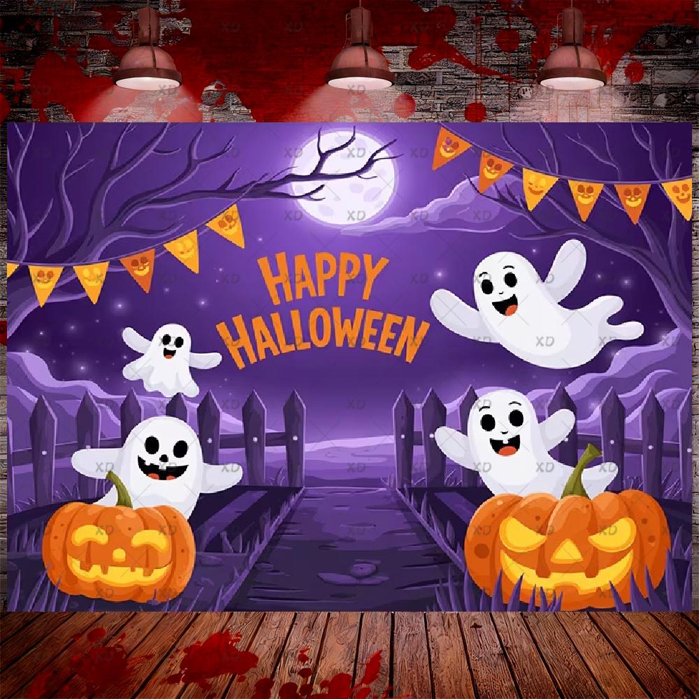 Halloween backdrop with a cute ghost, an adorable little kawaii ghost, backdrop for photography, "Trick or Treat",2036