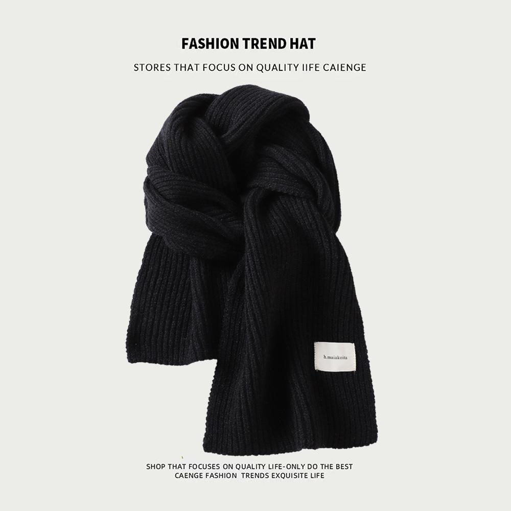 Knitted Wool Scarf With Wool Content, Women'S Autumn And Winter Extended Version, Thick And Luxurious, Solid Color Cashmere Scarf