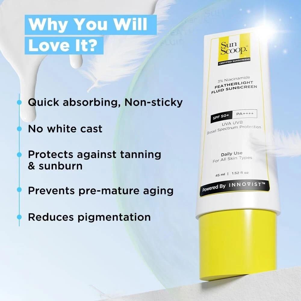 SunScoop 3% Niacinamide Fluid Sunscreen SPF 50+ Reduces Pigmentation 45ml