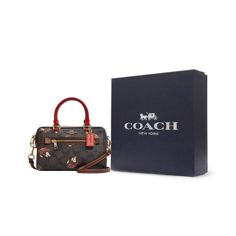 New COACH Rowan Artificial Leather Boston Bag Handbag Shoulder Bag Crossbody Bag Small Size Women's Brown & Black CC430-IMOSN