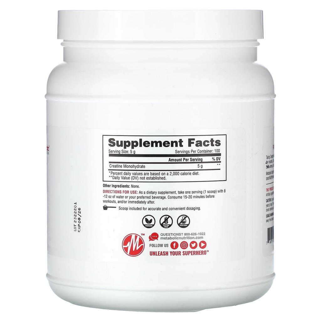 Metabolic Nutrition Creatine, Unflavored, 17.64 Oz (500 G)