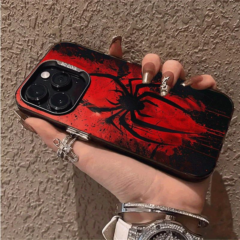 Trendy Retro Black Red Spider Pattern Phone Case for iPhone 16e Pro Max 15 14 13 12 11 Fashionable Phone Shock Absorber Cover